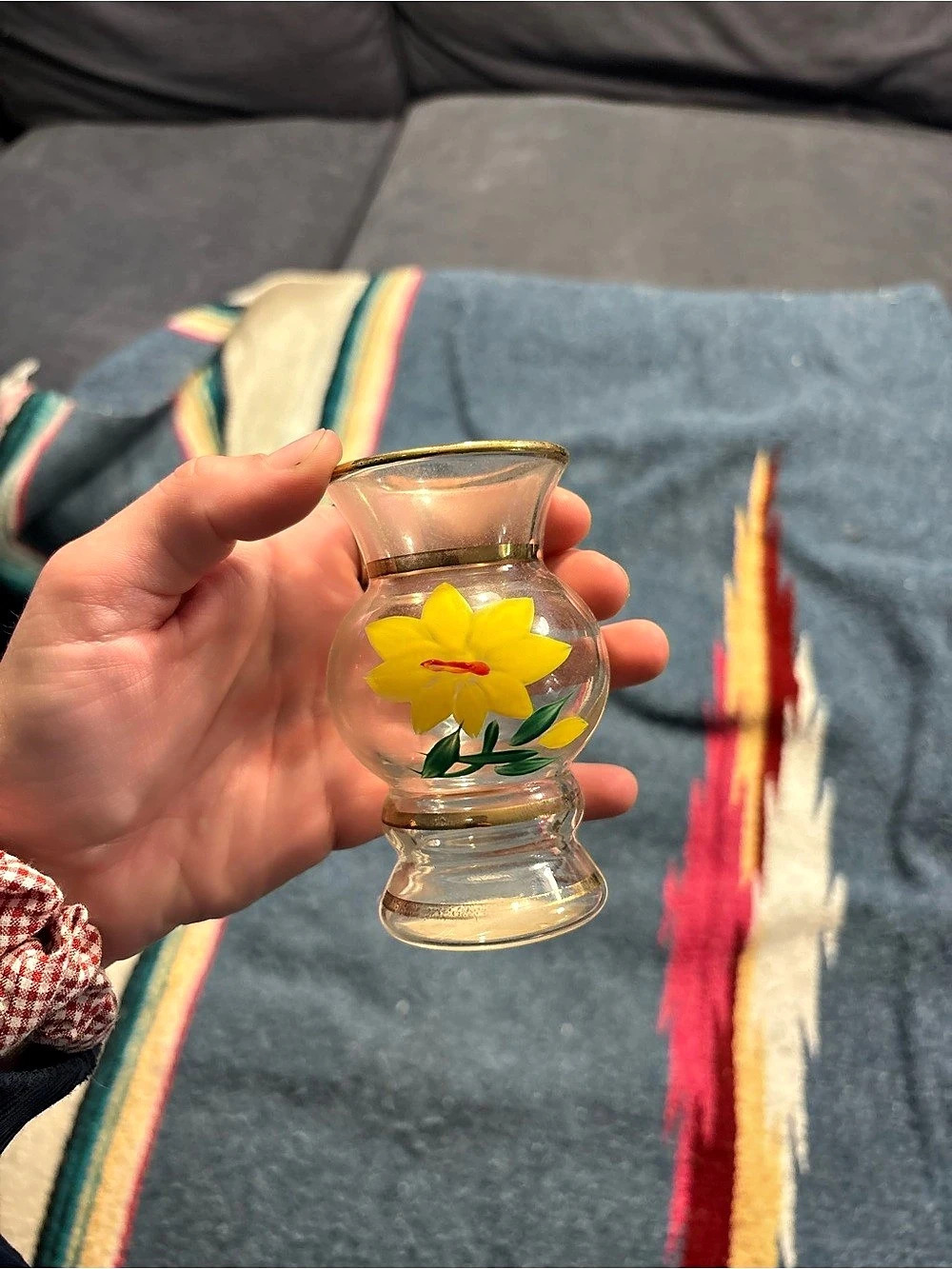 Hand-Painted Floral Glass Vase in Clear & Yellow